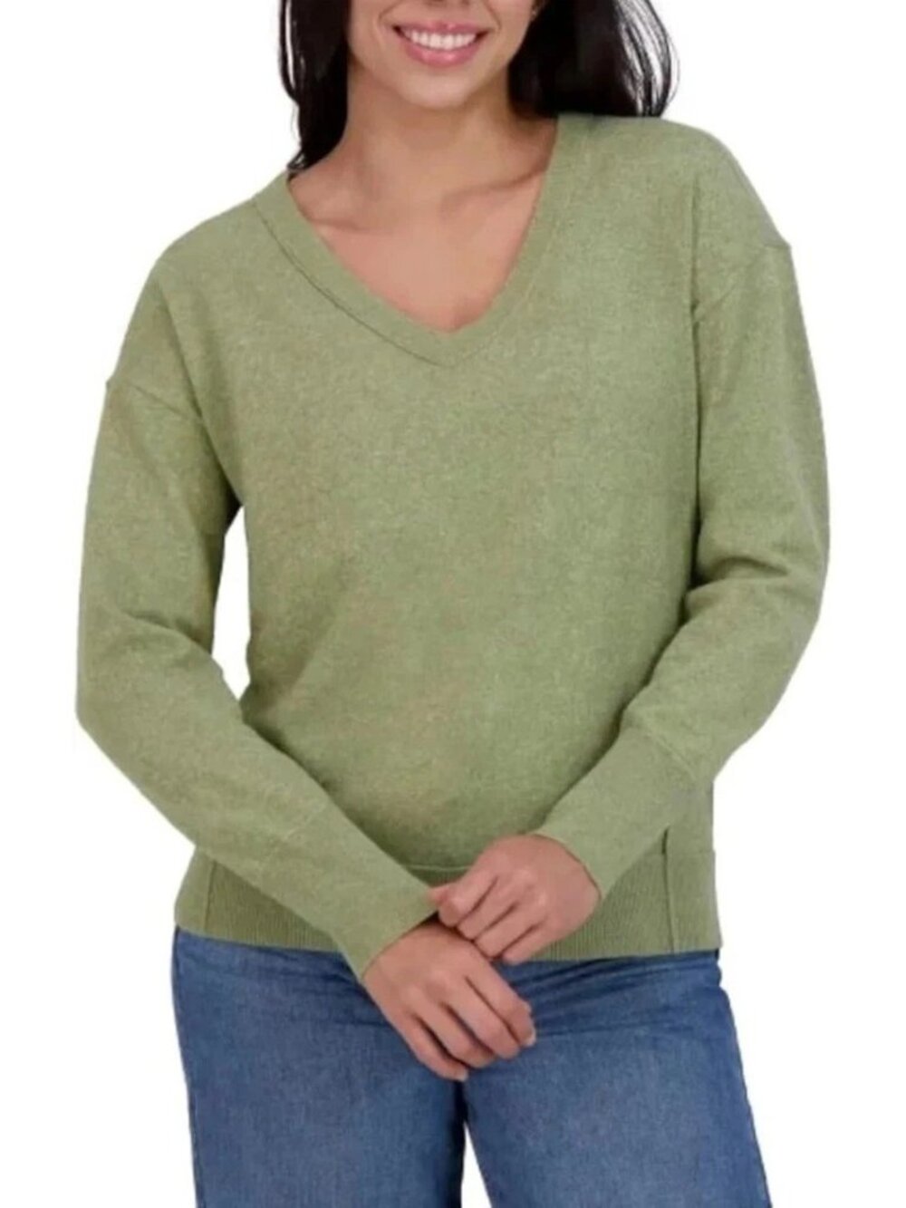 NWT Lucky Brand Women's M V-Neck Sweater Olive